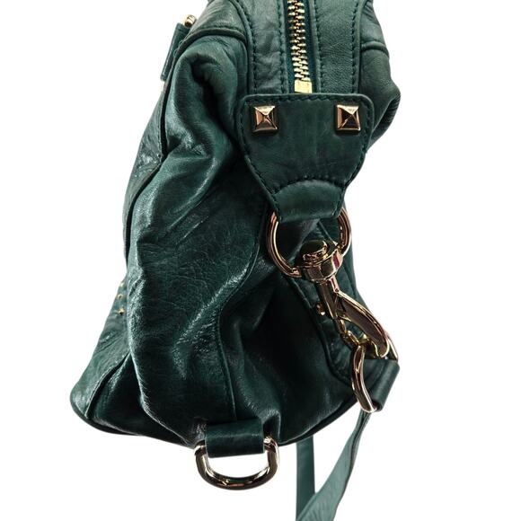 Rebecca Minkoff Crossbody Satchel Jade Green Leather Gold Tone Studs Hardware - Picture 7 of 12